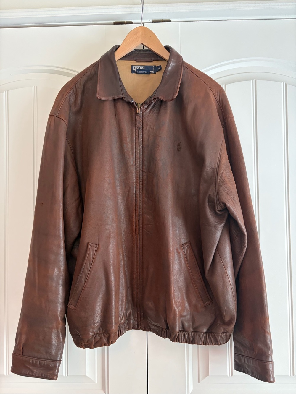 Polo Ralph Lauren Vintage Genuine Leather Brown Jacket Men's Size XL Shows Wear